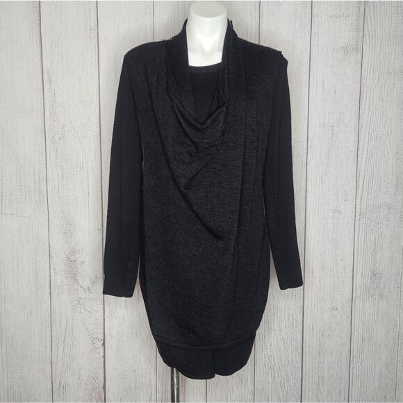 All Saints Drina Draped Assymetrical Mini Black Merino Wool Dress, sz US 8/UK 12 - Picture 3 of 8